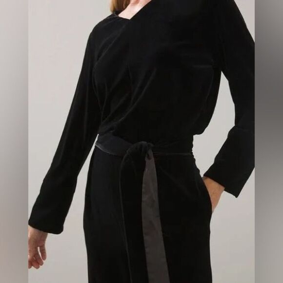 CHICO’S TRAVELERS COLLECTION Black Velvet Jumpsuit Women's Large Belted Wide Leg - Picture 11 of 12